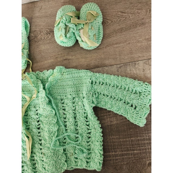 Handmade Crocheted Vintage Baby Girl Cardigan, Ha… - image 4