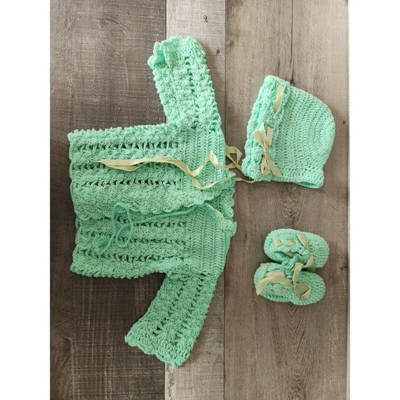 Handmade Crocheted Vintage Baby Girl Cardigan, Ha… - image 2