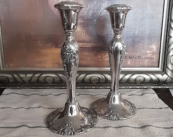 Vintage Pair of Wallace 'Baroque' 150/ 22cm Silver Plated Candlesticks/Weighted/Ornate/Beautiful Condition/Made in USA/Usable/Collectible