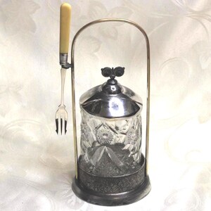 Victorian Pickle Castor/EAPG Glass Jar/American Silver Plate Frame With Fork