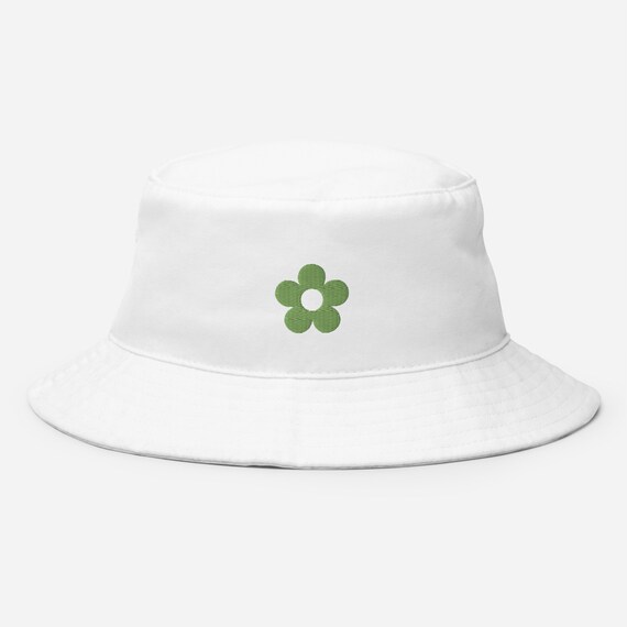 Embroidered Green Flower Bucket Hat 
