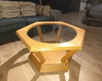 Coffee table in wood and glass