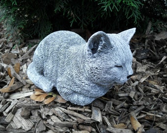 Steinfigur Katze schlafend ruhend Frostfest Steinguss Garten Deko