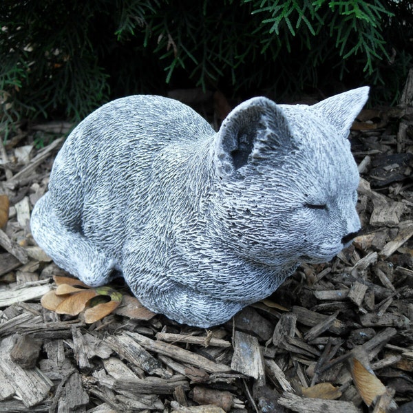 Steinfigur Katze schlafend ruhend Frostfest Steinguss Garten Deko