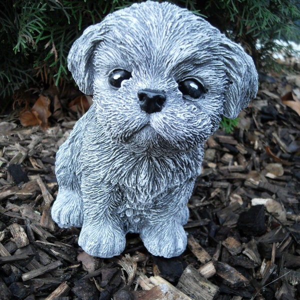 Steinfigur Hund Shih Tzu / Malteser , Havanese Frostfest Wetterfest Steinguss