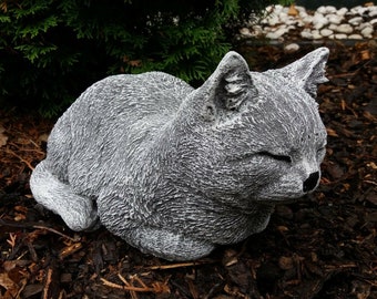 Steinfigur große Katze schlafend ruhend Frostfest Steinguss Garten Deko Haustier