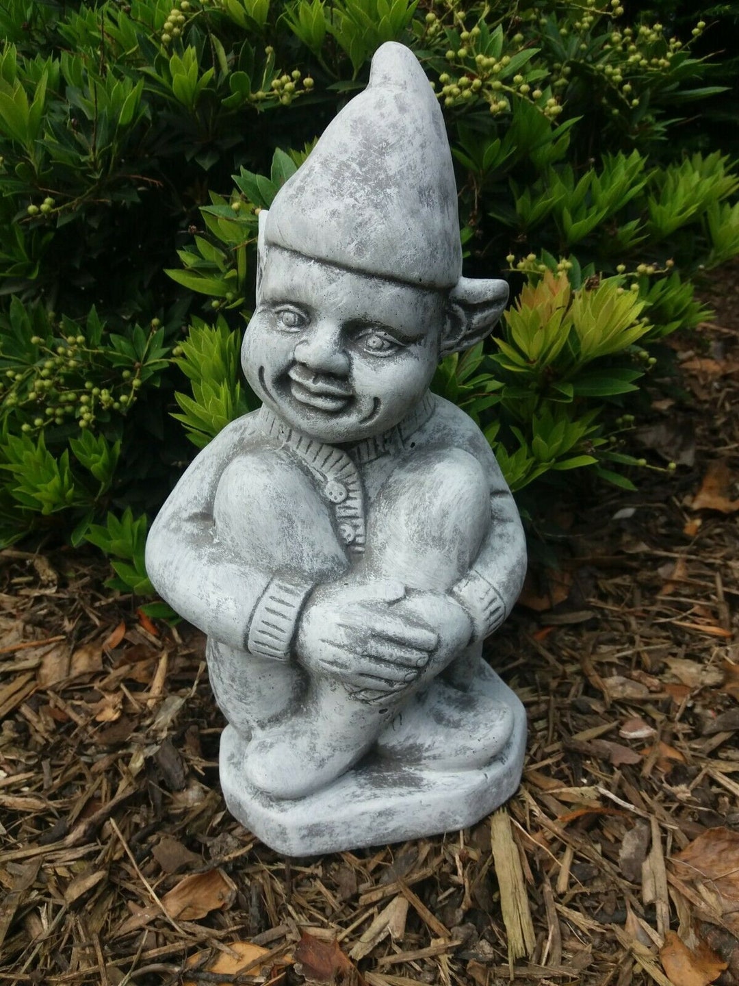 Steinfigur Troll sitzend 33cm Frostfest Steinguss Garten Figuren Deko
