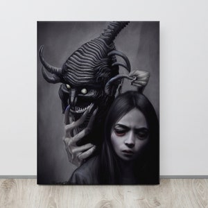 Devil Painting, Dark Academia Art, Goth Home Decor, Thin canvas, Halloween Art, Large Wall Decor, Disturbing Art, Demon Art,