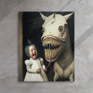 Horse and Child Art, Horror Gifts, Thin Canvas, Dark Academia Art, Goth Home Decor, Disturbing Art, Halloween Art, Halloween Decorations