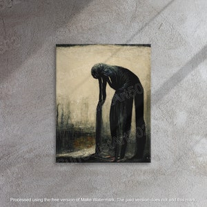 Dark Art, Disturbing Art, Large Wall Decor, Horror Gifts, Goth Home Decor, Surrealism, Print on Thin Canvas, Crying, Sad Painting, Goth Art