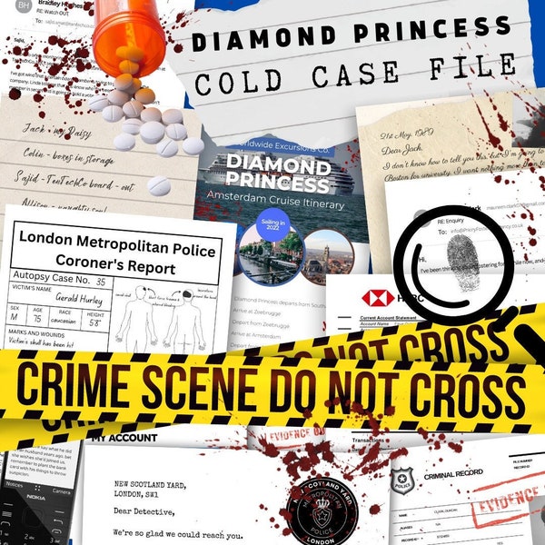 Archivo de caso frío de misterio de asesinato imprimible, descarga digital del crucero Diamond Princess, impresión en casa, juego de investigación de detectives