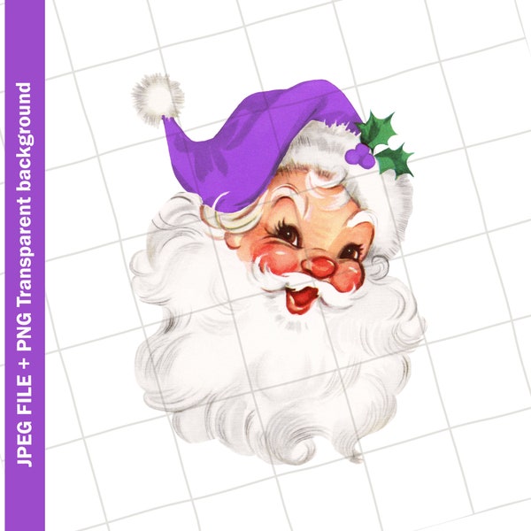 Vintage Clipart | Purple Santa Claus #23 Christmas Vintage Greeting Card Digital Download Graphic Image Sublimation PNG JPEG