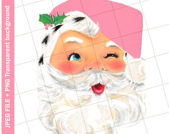 Digital Download | Pink Santa Claus Christmas Vintage Greeting Card Clip Art Graphic Image Sublimation PNG JPEG