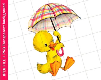 Vintage Digital Clipart | Duck Umbrella Spring Easter Graphic Image Sublimation | PNG JPEG