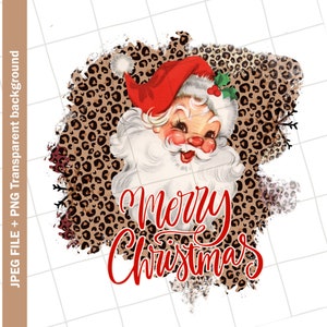 Clipart vintage | Leopardo Papai Noel #23 Word Art Feliz Natal Cartão Vintage Clip Art Gráfico Imagem Sublimação PNG JPEG