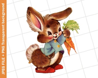 Vintage Digital Clipart | Peter Rabbit Brown Bunny Carrot Graphic Image Sublimation | PNG JPEG SVG
