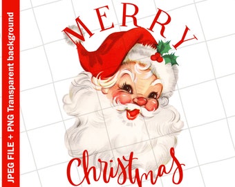 Vintage Digital Clipart | Red Santa Claus Word Christmas Vintage Greeting Card Clip Art Graphic Image Sublimation PNG JPEG