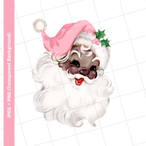 Vintage Digital Clipart | Pink Santa Claus African American Christmas Vintage Greeting Card Clip Art Graphic Image Sublimation PNG JPEG