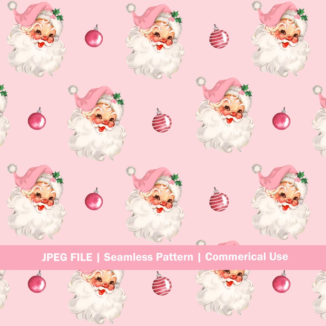 Vintage Seamless Pattern | Santa Face Pink Surface Pattern, Repeating ...