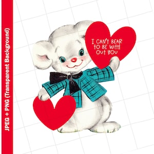 Clipart digital vintage | Urso Amor Pássaros Coração Dia Dos Namorados Cartão Vintage Clip Art Imagem Gráfica Sublimação PNG JPEG