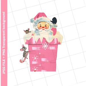 Digital | Pink Santa Claus Christmas Vintage Greeting Card Clip Art Graphic Image #105 Sublimation PNG