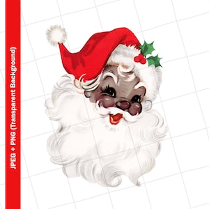 Vintage Digital Clipart | Red Santa Claus African American Christmas Vintage Greeting Card Clip Art Graphic Image Sublimation PNG JPEG