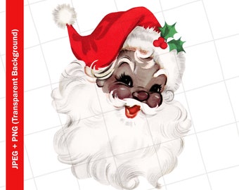 Vintage Digital Clipart | Red Santa Claus African American Christmas Vintage Greeting Card Clip Art Graphic Image Sublimation PNG JPEG