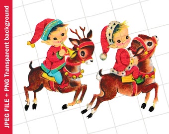 Vintage Digital Clipart | Reindeer Elf Christmas Graphic Image Sublimation | PNG JPEG