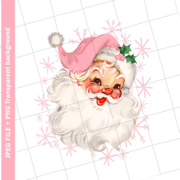 Vintage Digital Clipart | Pink Santa Claus Snowflakes #23 Christmas Vintage Greeting Card Clip Art Graphic Image Sublimation PNG JPEG