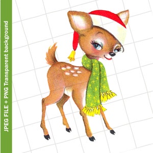 ヴィンテージ デジタル クリップアート | トナカイのクリスマス スカーフ グラフィック画像昇華 | PNG JPEG