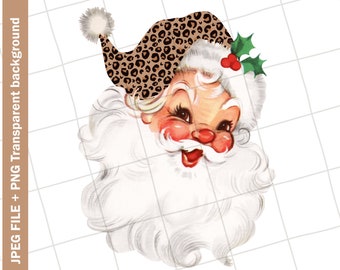 Vintage Clipart | Leopard Santa Claus #23 Christmas Vintage Greeting Card Clip Art Graphic Image Sublimation PNG JPEG