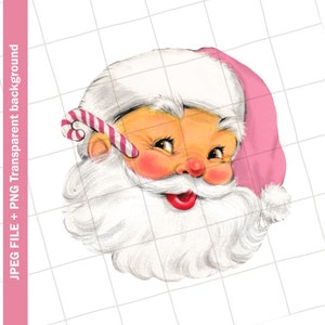 Digital | Pink Santa Claus Christmas Vintage Greeting Card Clip Art Graphic Image #100 Instant Download Sublimation JPEG PNG