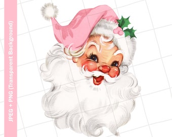 Vintage Digital Clipart | Pink Santa Claus #23 Christmas Vintage Greeting Card Clip Art Graphic Image Sublimation PNG JPEG