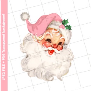GRANDE Clipart | 1200 DPI Papai Noel Rosa #23 Cartão de felicitações vintage de Natal Clip Art Imagem gráfica Sublimação PNG