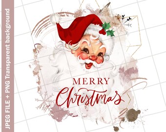 Vintage Clipart | Abstract Santa Claus #23 Word Art Merry Christmas Vintage Greeting Card Clip Art Graphic Image Sublimation PNG JPEG
