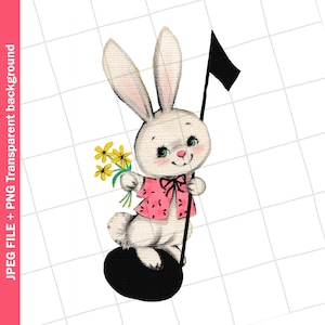 Digital Vintage Clipart / White Bunny Easter Spring Music Note Tarjeta de felicitación Imagen gráfica / PNG JPEG