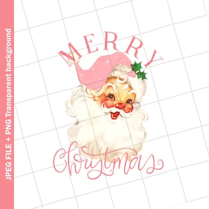 Vintage Digital Clipart | Pink Santa Claus Merry Christmas Vintage Greeting Card Clip Art Graphic Image Sublimation PNG JPEG