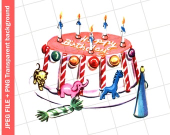 Digital Download | Birthday Cake Vintage Clip Art Vintage Greeting Card Image #54 Sublimation PNG