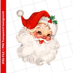 Clipart vintage | Papai Noel vermelho, cartão de felicitações de Natal, imagem gráfica, sublimação, download digital, JPEG PNG