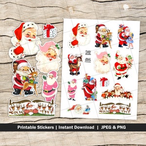 Jolly Santa Sticker, Christmas Sticker, Digital Vintage Images Fussy Cut Instant Download 300 DPI JPEG PNG