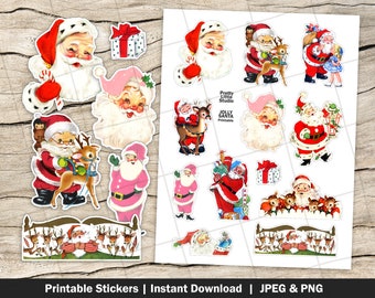 Jolly Santa Sticker, Christmas Sticker, Digital Vintage Images Fussy Cut Instant Download 300 DPI JPEG PNG