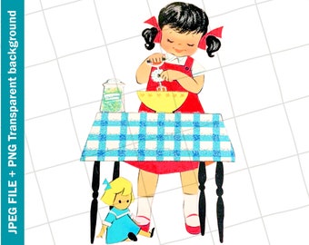 Vintage Digital Clipart | Girl Cooking Baking Graphic Image Sublimation | PNG JPEG