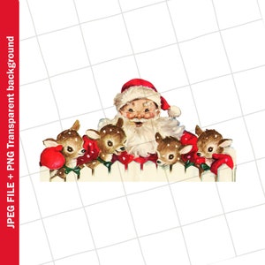 Clipart vintage / Babbo Natale rosso, renna, biglietto di auguri di Natale, immagine grafica, design, download / PNG JPEG