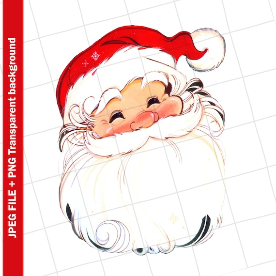 Digital | Red Santa Claus Christmas Vintage Greeting Card Clip Art Graphic Image Sublimation PNG, PDF