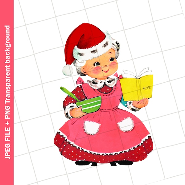 Vintage Digital Clipart | Pink Red Mrs Santa Claus Wife Lady Girl Christmas Vintage Clip Art Graphic Image Sublimation PNG JPEG