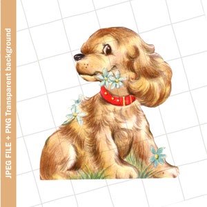 Digitaler Download | Hund Welpe Blumen Vintage Grußkarte Bild Clipart | PNG