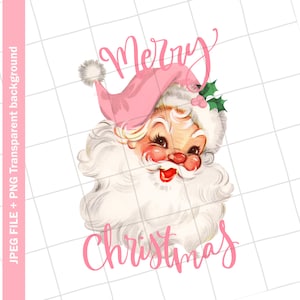 Clipart vintage | Papai Noel rosa, feliz Natal, cartão de felicitações, imagem gráfica, sublimação, PNG JPEG