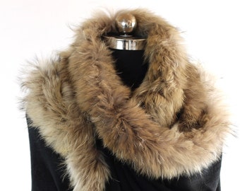 Fox Fur Trim Wool Shawl: Handmade Ladies Scarf (200x70cm)