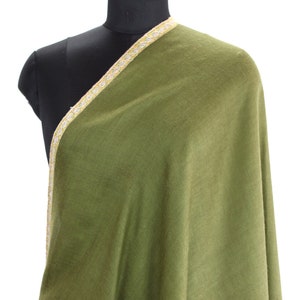 Olive Green Cashmere Scarf, 100% Cashmere Pashmina Hand Embroidered Unisex Stole, (200x70)Cm