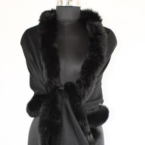 Black Fox Fur Shawl, Tone On Tone Fox Fur Scarf, (200x70)cm